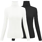 Herou 2 Pack Womens Long Sleeve Turtleneck Slim Fitted Lightweight Casual Active Layer Tops Shirts