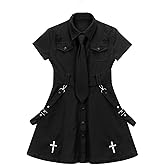 Goth Dress Punk Gothic Harajuku Summer Black Mini Dress Shirt Women Short Sleeve Emo Clothes Mall Goth Accessories