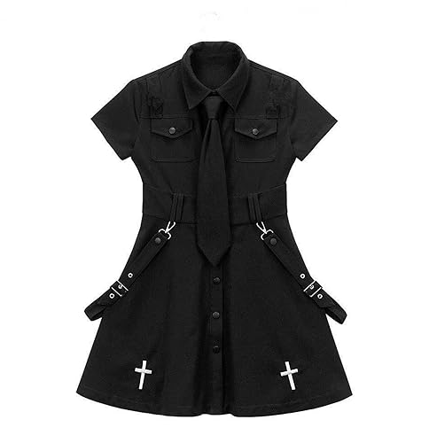 Goth Dress Punk Gothic Harajuku Summer Black Mini Dress Shirt Women Short  Sleeve Emo Clothes Mall Goth Accessories in Dubai - UAE | Whizz Casual