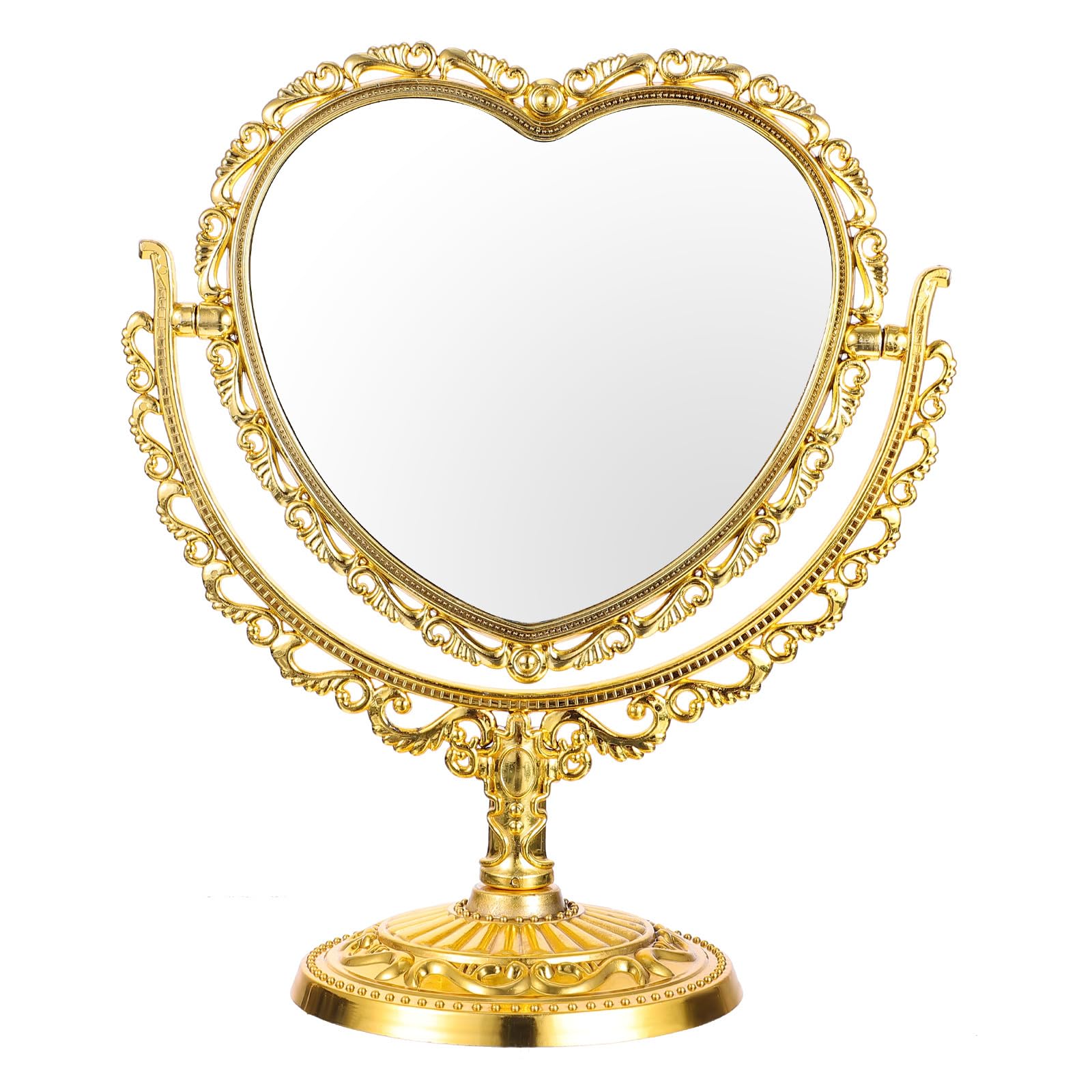 Uonlytech Retro Heart Shape Makeup Mirror Double-Sided Tabletop Vanity Mirror with Adjustable Swivel Stand for Bedroom Bathroom Decor