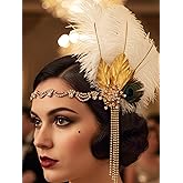 Formery 1920s Headband White Feather Flapper Headpiece Rhinestone Tassel Gatsby Accessories for Women