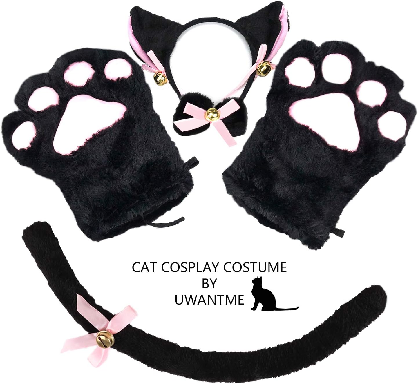 Cat Cosplay Costume Kitten Tail Ears Collar Paws Gloves Anime Lolita Gothic Set
