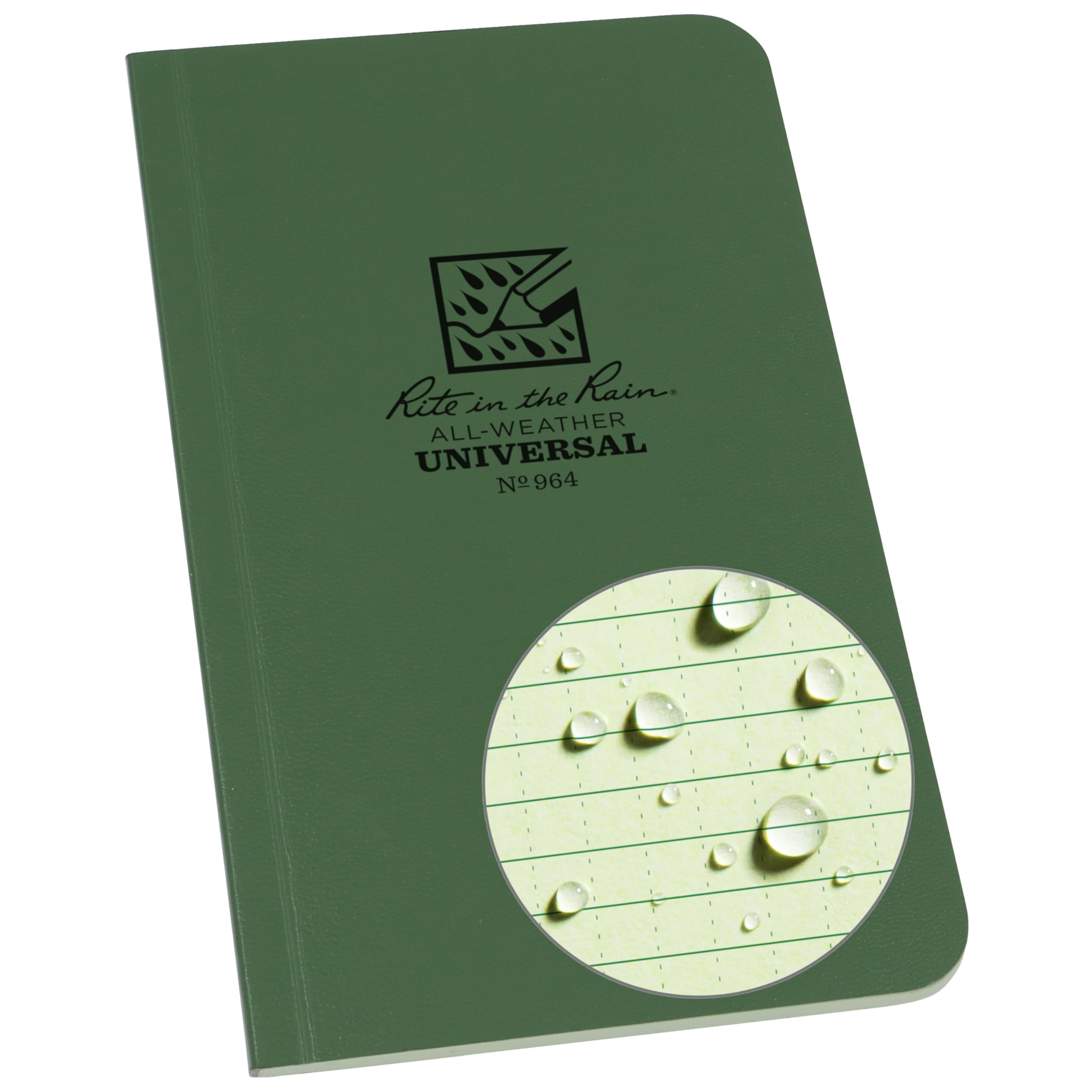 Rite in the Rain Waterproof Paper Tactical Memo Book Side Bound Field Flex Cover Green 120 Pages 60 Sheets Green Perfect Bound Binding Imperial & Metric Rulers Map Scales Conversion Charts 3¼ x 6-Inch