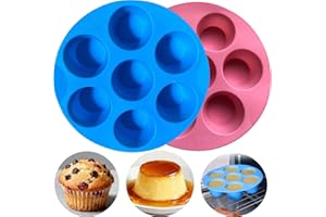 2-Pack Silicone 7-Cavity Muffin Pans - Non-Stick Baking Molds for Cupcakes, Pudding & Desserts, Oven/Microwave/Freezer Safe, 