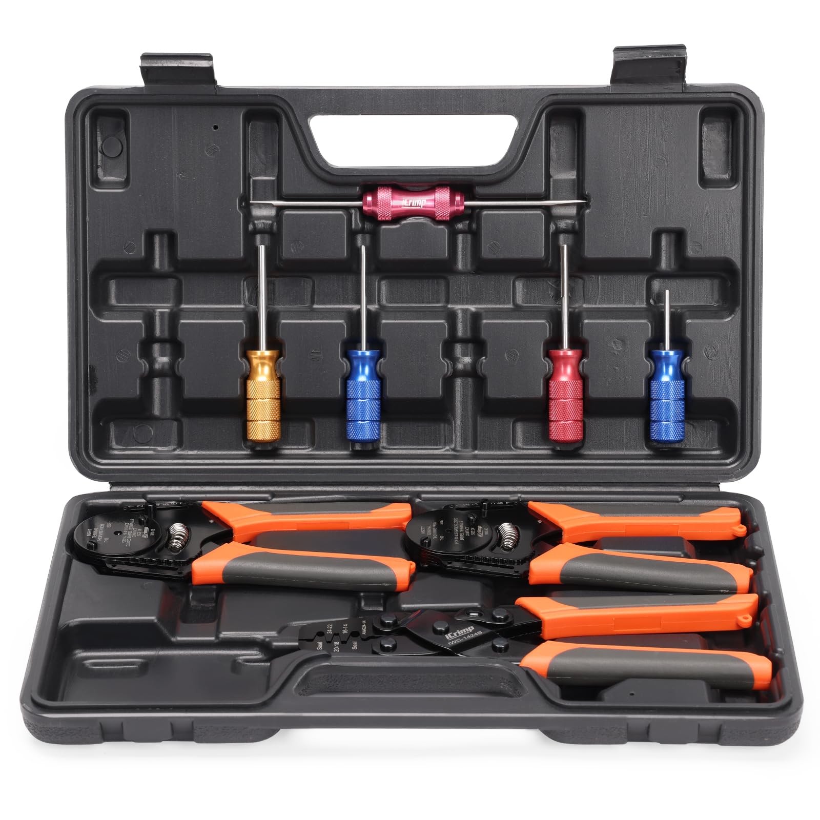 iCrimp KIT-DC02 Deutsch Connectors Crimping Tool Kit, Solid Barrel Terminal Crimper, Weather Pack Metri Pack Terminals Crimper and Plug Removal Tools Set