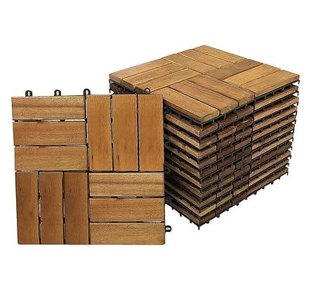 Giomoebel Holzfliese Variante 5, Akazien-Holz, 9er Set, 30x30cm, Klickfliese, Bodenbelag mit Drainage