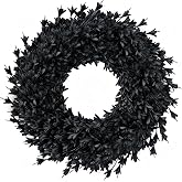 26'' Large Black Artificial Forsythia Halloween Wreath for Front Door | Farmhouse Autumn Wreath for Indoor & Outdoor, Porch, Wall, Window, Fall, Harvest Festival, Thanksgiving & Holiday Home Decor