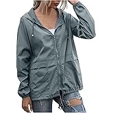 GKZA Women's Waterproof Raincoat Lightweight Rain Jacket Hooded Adjustable Windbreaker Rain Coats with Pocket for Outdoor