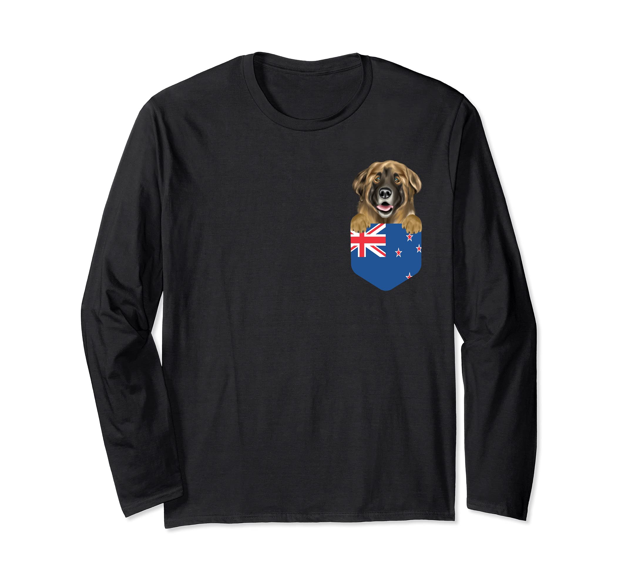New Zealand Flag Leonberger Dog In Pocket Long Sleeve T-Shirt