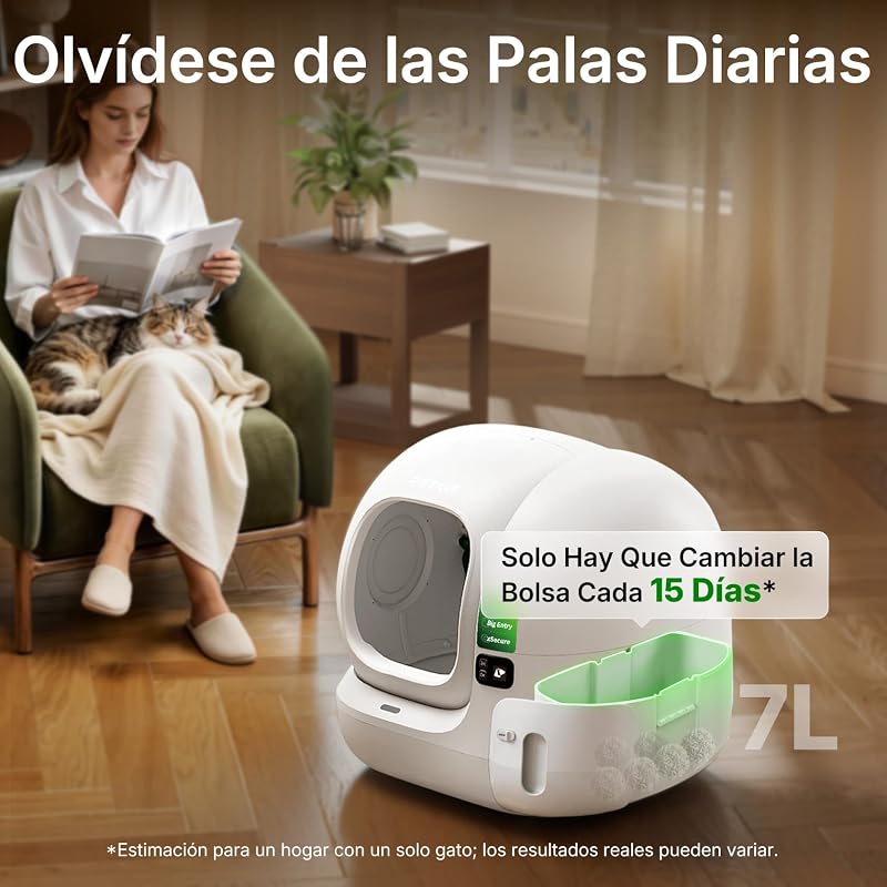 PUROBOT MAX 3 Arenero Gatos Autolimpiable, Entrada Mayor, Eliminación Múltiple de Olores, Arenero Autolimpiable para Gatos, Anti-Fugas, xSecure/Control de APP/76L, para Varios Gatos