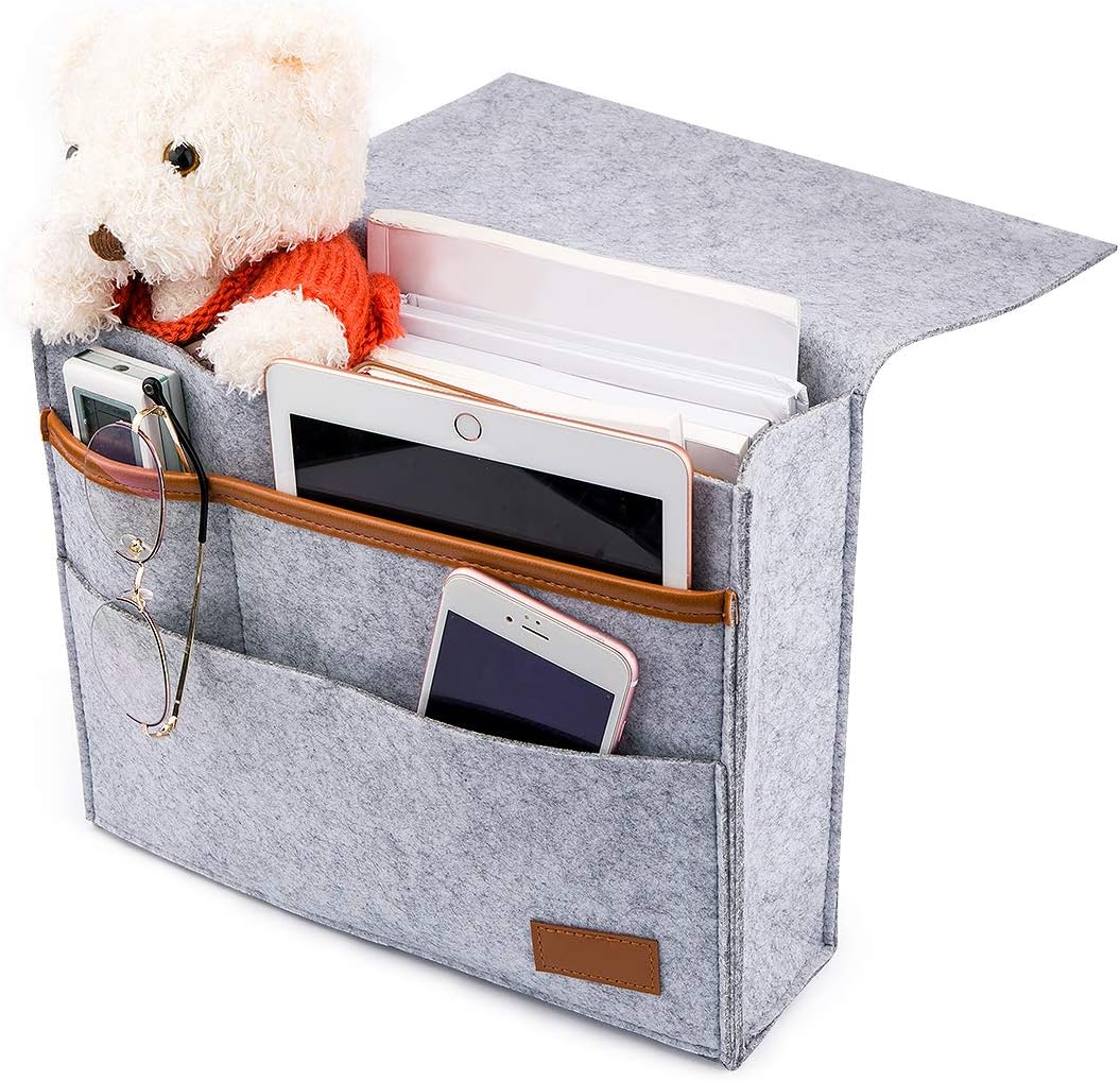 Bedside Storage Pocket, Thicker Bedside Pocket Felt Hanging Organizer Bag Felt Bedside Caddy Home Sofa Desk Bed Caddy Storage Organizer Glasses, Pen