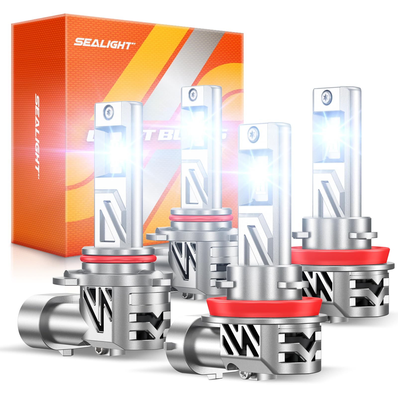 SEALIGHT 9005 h11 LED Bulbs Combo, 88000LM 6500K Output Canbus Ready, 9005 h11 LED Bulbs For Powersports IP68 60000Hrs Lifespan, 1：1 Size 3Mins Installation, 4 Pack Image