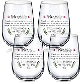 Suttmin 4 Pack 17oz Friendship Wine Glasses Galentines Day Gifts for Friend Group Women Stemless Wine Glass Best Friend Birthday Valentines Day Gifts for Women Bestie