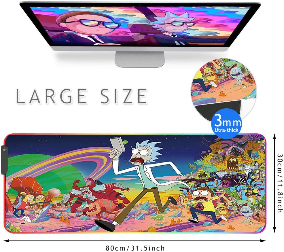 Bimormat RGB Gaming Mouse Pad Large Mouse Mat, 31.5 X 11.8 Inch Extra LED Extended Mousepad, Non-Slip Rubber Base Mouse Keyboard Mat (80x30 Rikrun): Home Audio & Theater