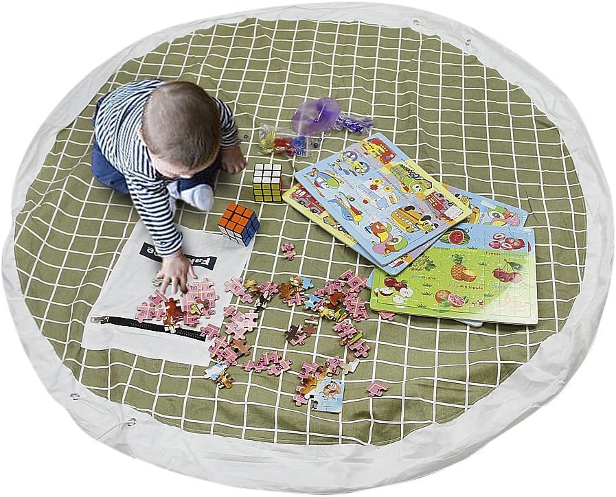 BXT New Portable Canvas Easy Tidy Play & Storage Mat Toy Storage Bag Organizer,Perfect for Children's Toys for Faster Cleanup--Multicolor Checked, Diameter 130CM
