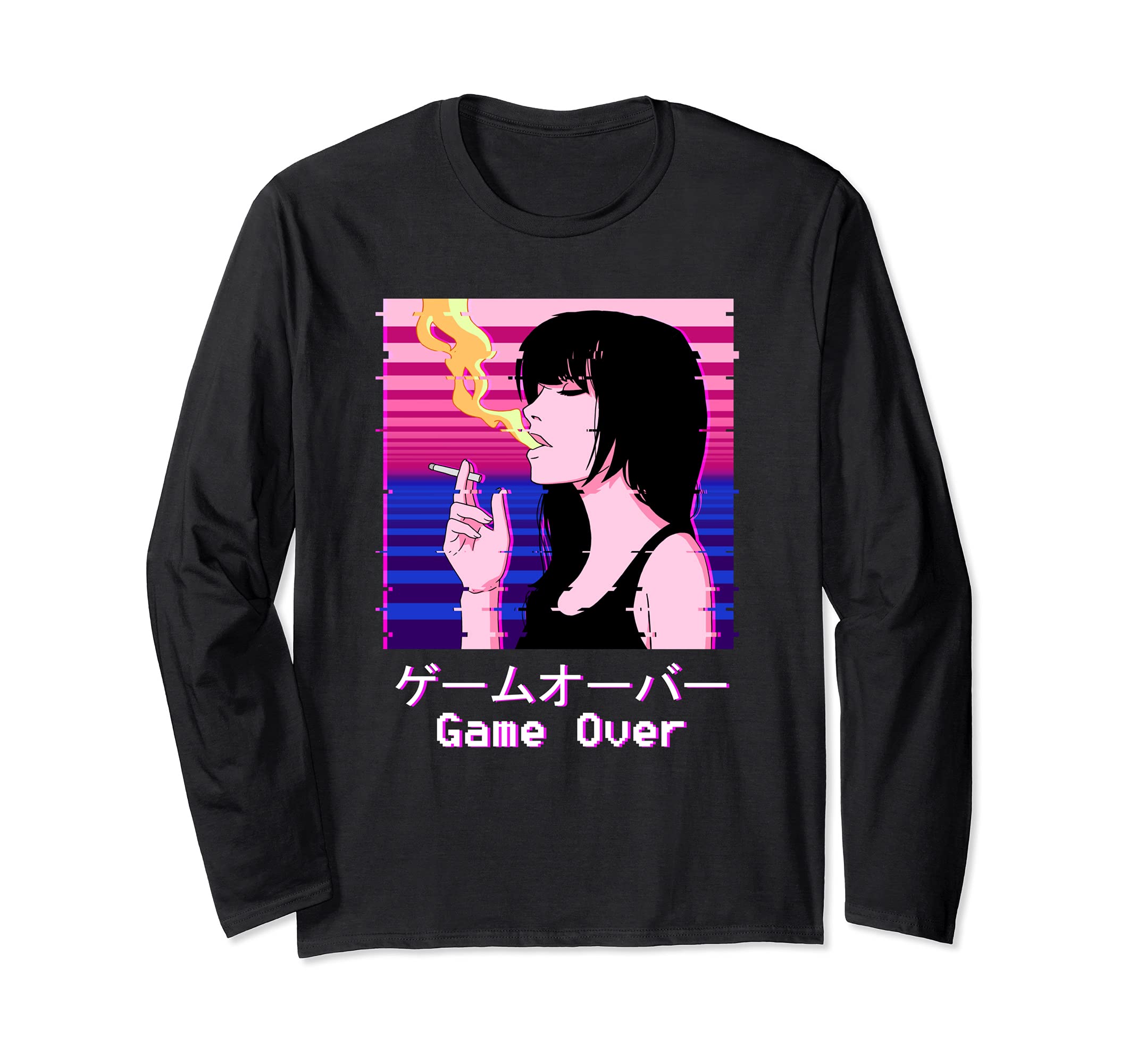 Japanese Aesthetic Vaporwave Sad Face Sad Anime Girl Long Sleeve T-Shirt