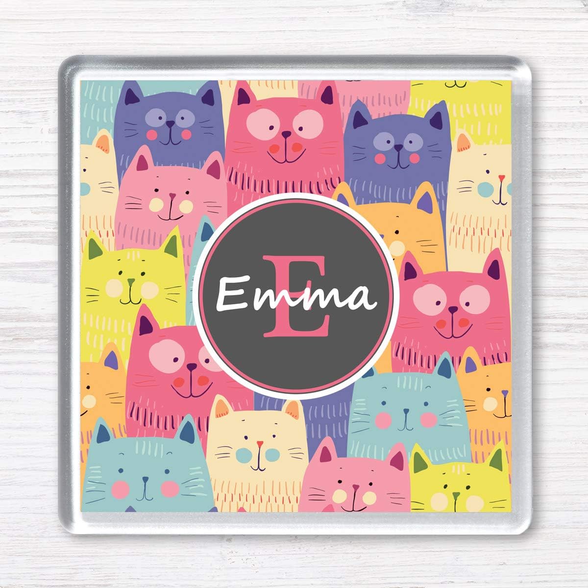Personalised CAT Drinks Coaster Gift, Any NAME & INITIAL (Multicoloured)