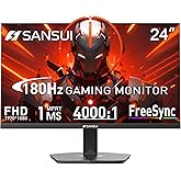 SANSUI Gaming Monitor, 24 Inch 180Hz, FHD 1080P 1ms 110% sRGB Computer Monitor, HDMI DP Ports VESA Support for Game Office (HDMI Cable Included)
