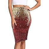 PrettyGuide Women's Sequin Skirt High Waist Sparkle Pencil Skirt Party Cocktail