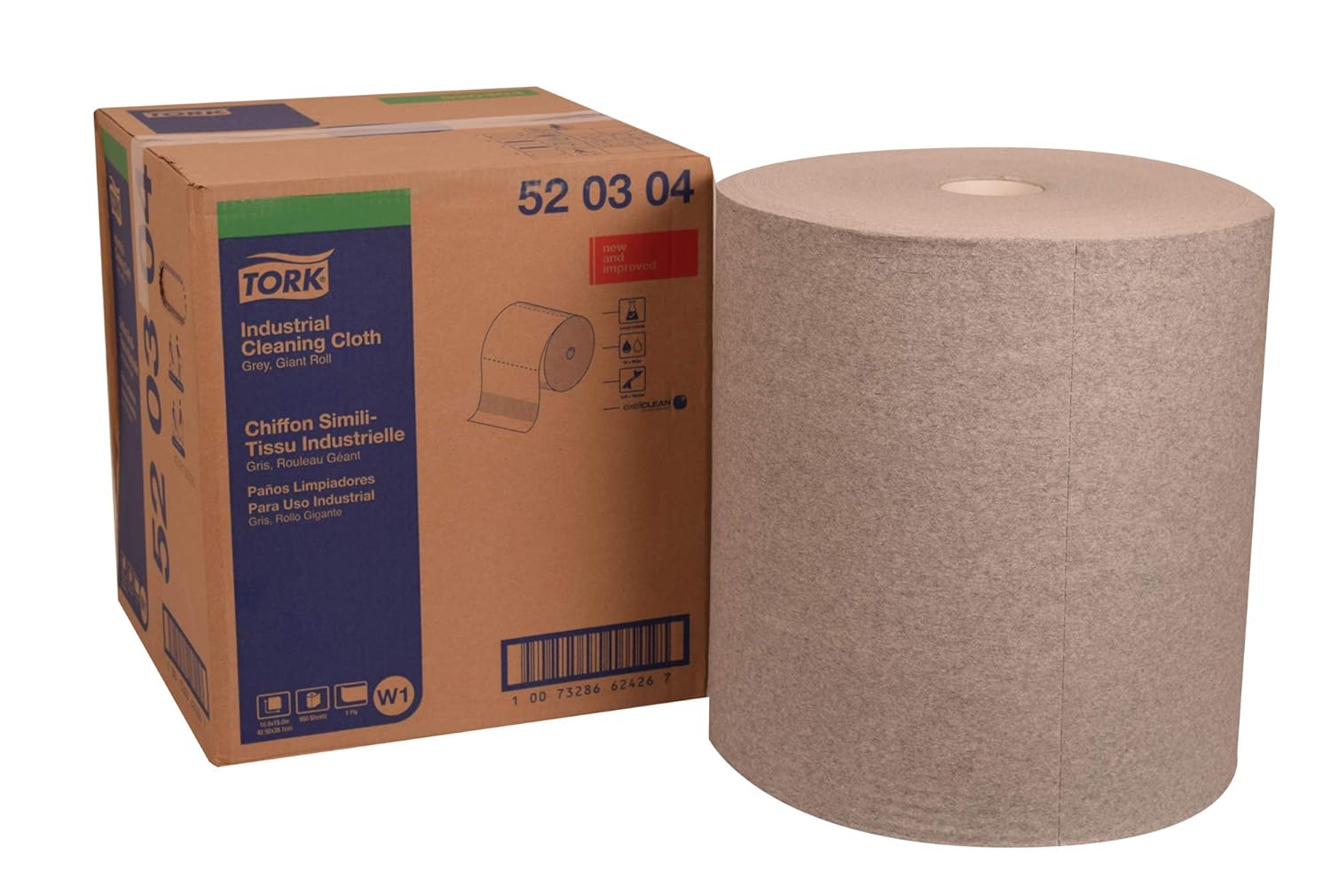 Tork 520304 Industrial Cleaning Cloth, Giant Roll, 1Ply, 16.9" Width x