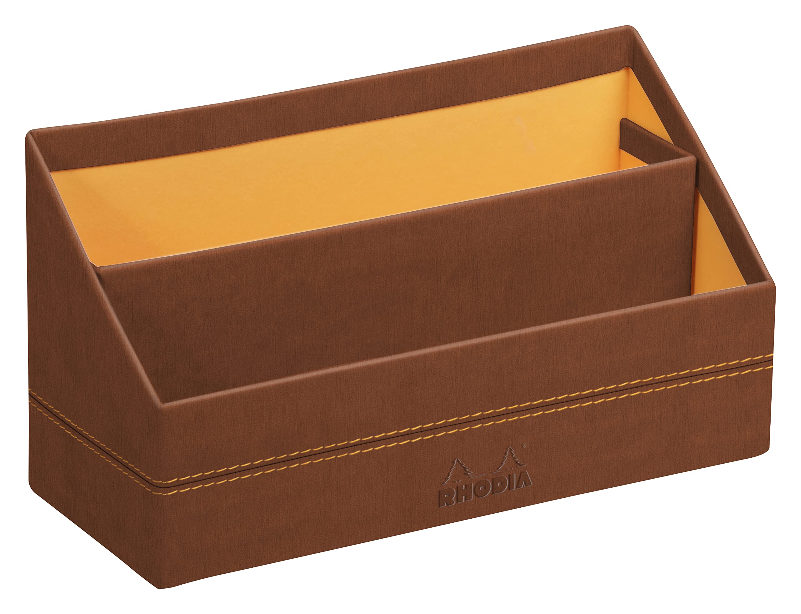 RHODIA 194600C - Copper Mail Holder - 25x10x31 cm - Orange Saddle Stitching - Faux Leather Exterior - Home Office Collection Rhodiarama - Office Organization & Designer Storage