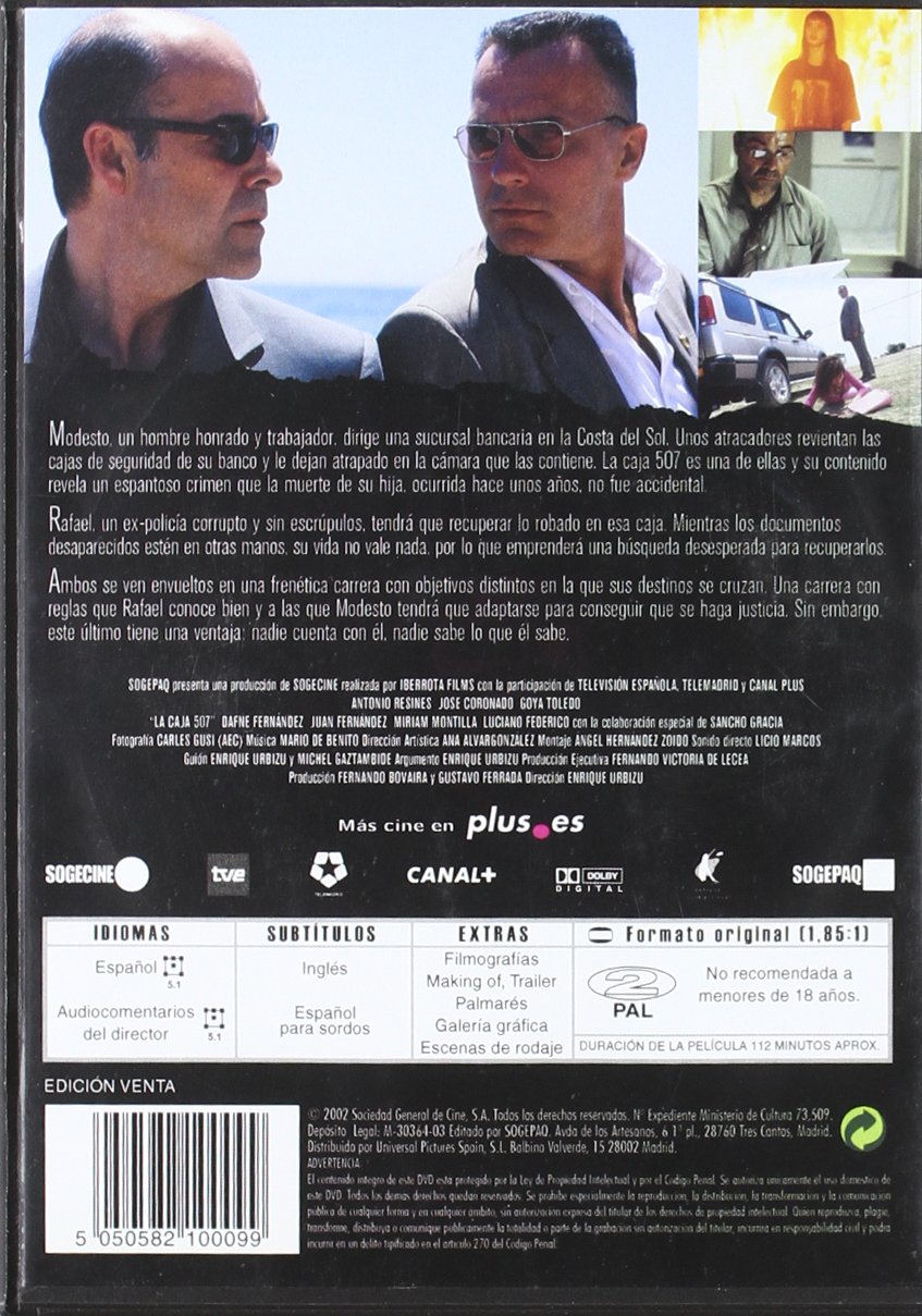 La_caja_507 [DVD]: Amazon.es: Jose Coronado, Juan Fernandez, Luciano Federico, Goya Toledo, Sancho Gracia, Miriam Montilla, Dafne Fernandez, Antonio Resines, Varios, Enrique Urbizu, Jose Coronado, Juan Fernandez: Cine y Series TV