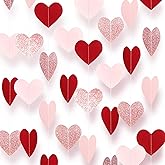 52 Feet Heart Streamers Paper Garlands Valentines Decorations Rose-Gold Pink Burgundy-Red Hanging Love-Heart Garland Banner for Wedding Engagement Bridal Shower Girls Birthday Party Supplies