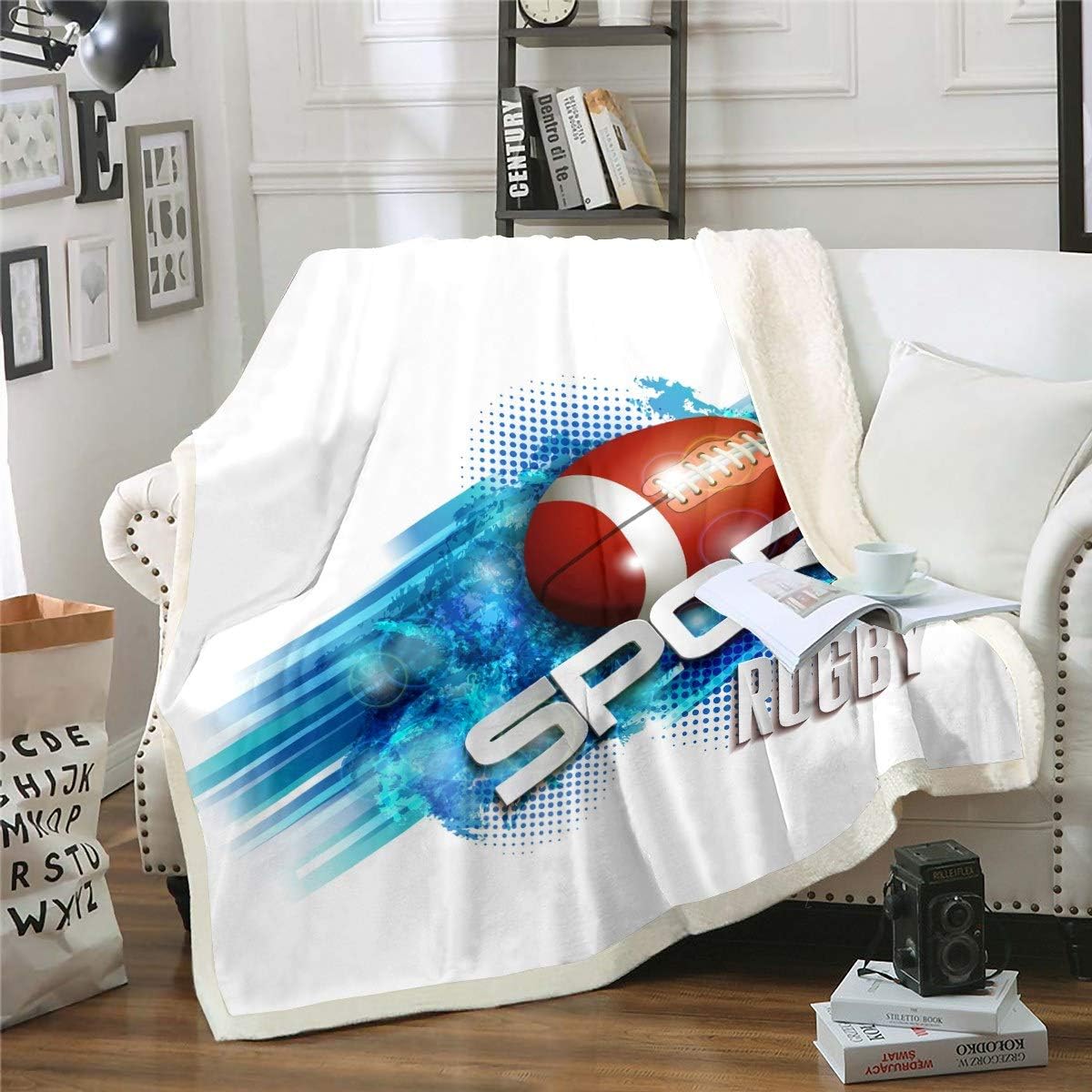 3D Rugby Throw Blanket Sports Theme Blanket for Kids Boys Girls