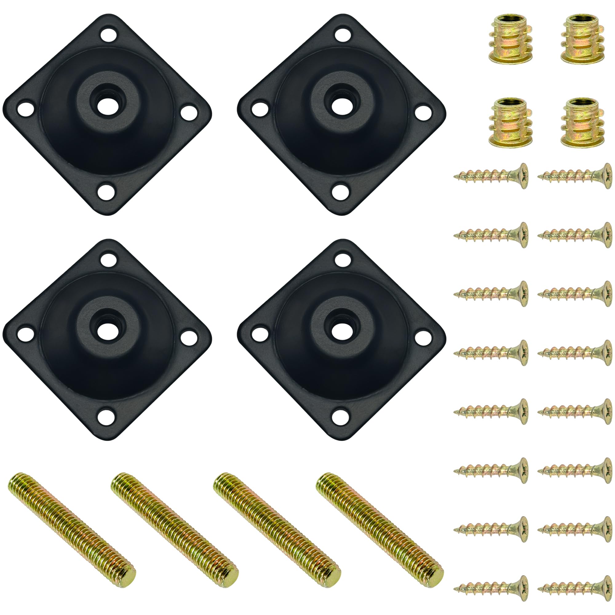 DDHOMIN 4 Sets Furniture Leg Mounting Plates,Sofa Leg Connector Metal Plates Kit (Black)