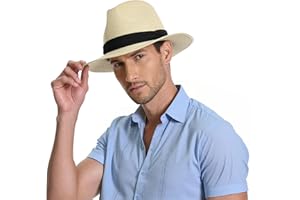 SAJUZEN Sun Hat Straw Fedora Hats for Men Women Beach Hat Panama Hat Men Wide Brim Summer Hats UPF80+