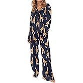 SHESHOW Satin Pajamas Set for Women Set Long Sleeve Button Down Pjs Sets 2 Piece Loungewear Animal Sleepwear XS-XXL