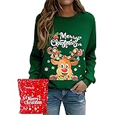 UMIPUBO Women's Merry Christmas Shirts Gifts Christmas Graphic Sweater Buffalo Plaid Tees Pullover Xmas Holiday Sweatshirts