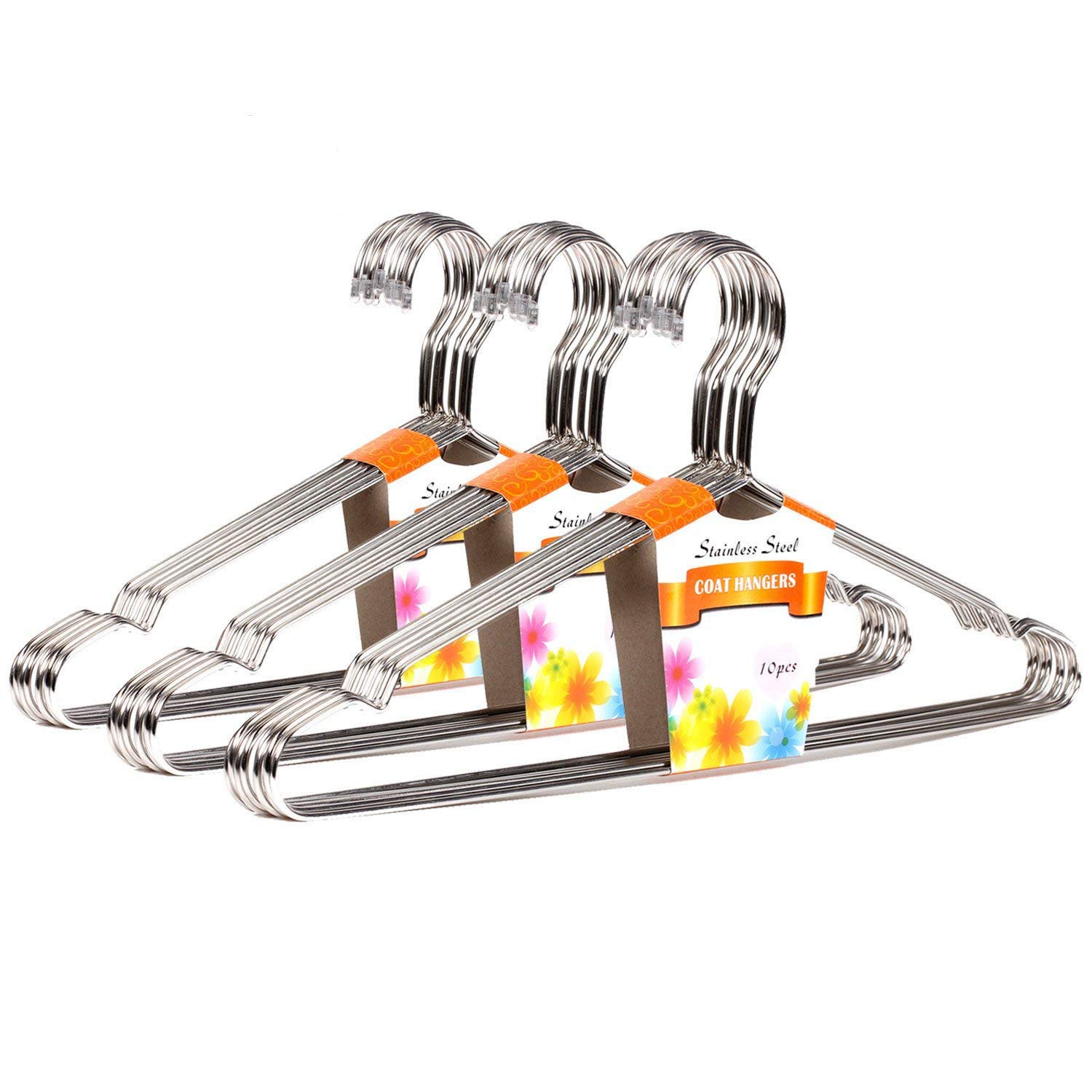 ETAOLINE 30 Pack Stainless Steel Heavy Duty Strong Silver Wire Clothes Hangers