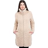 SAOL Irish Cardigan for Women with Pockets Made of 100% Merino Wool Ireland Long Coat