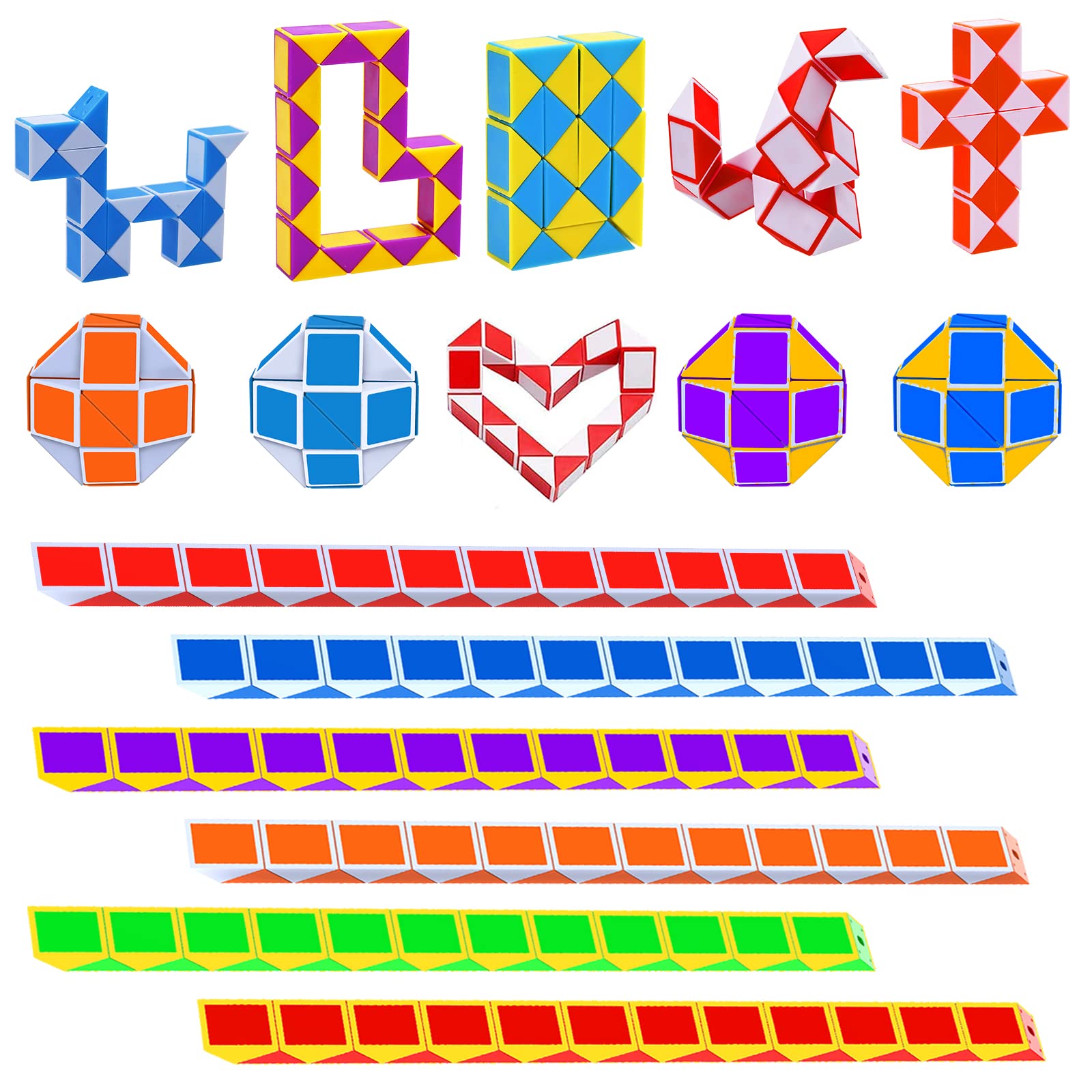 Goldge Party Bag Fillers Toys for Kids, 12 PCS 24 Blocks Magic Snake Cube, Snake Fidget Toy for Kids, Speed Cubes, Children’s Party Toys Twist Puzzle Cube. — image 1