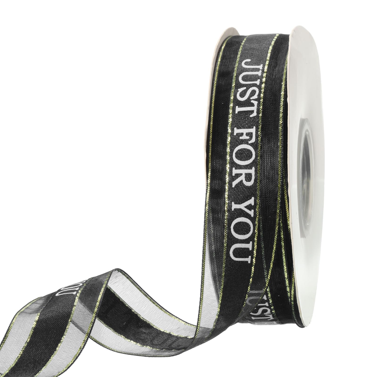 PATIKIL 1 Inch x 46 Yard Organza Chiffon Ribbon, Golden Edge JUST for You Gift Wrapping Ribbon for Bouquet Cake Invitations Card Decor Home Party Decoration, Black