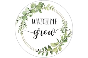 EKSPLODI Watch Me Grow Stickers, Greenery Wedding Favor Stickers, Baby Shower Stickers, Favors, Decorations, 2 Inch, Pack of 50