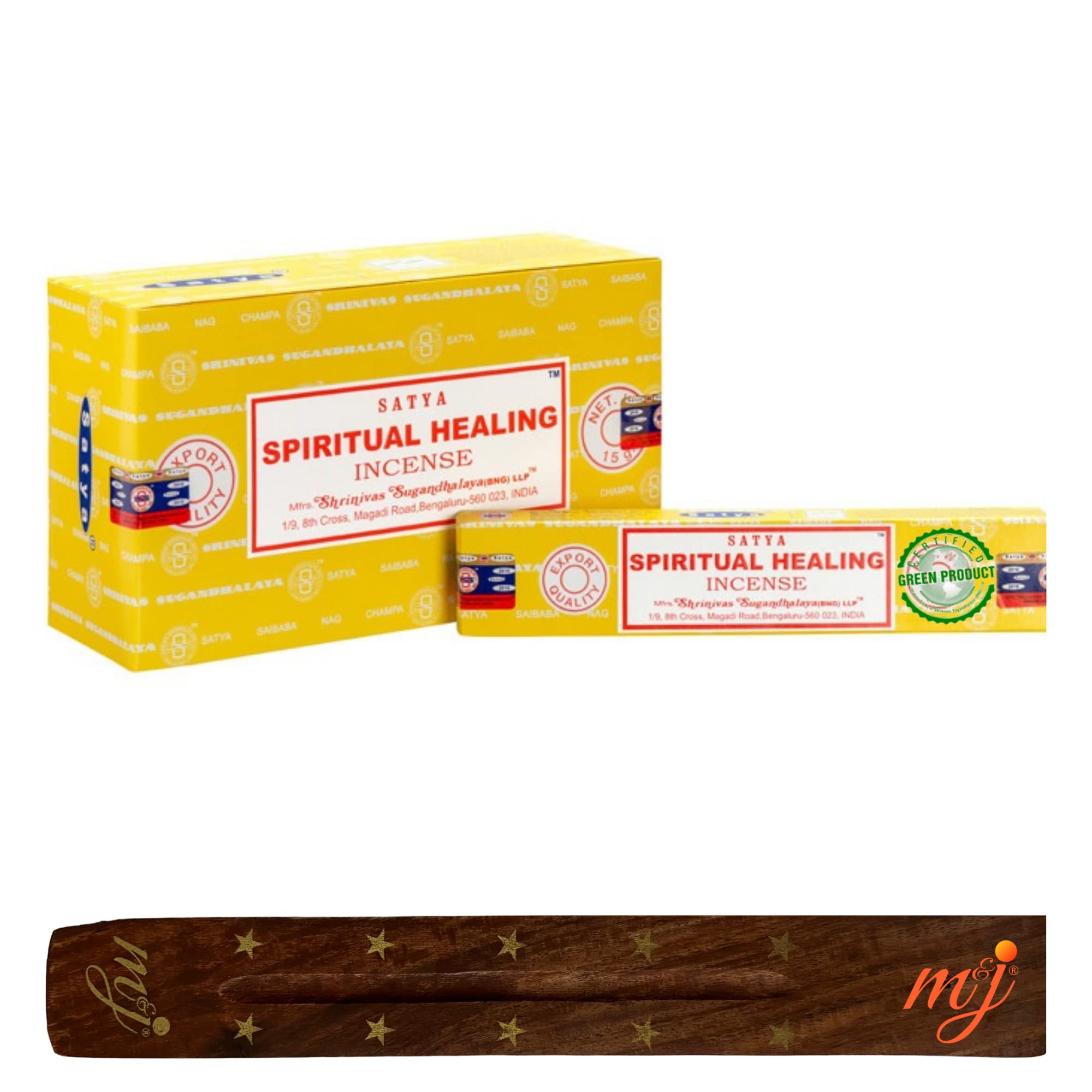 Original Satya Nag Champa Spiritual Healing Incense Sticks | with M&J incense sticks holder | Full Box | for Aromatherapy, Spa, Yoga, Weddings, Meditation, Healing, Positivity and Relaxation
