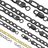 Oaldilee Stainless Steel Figaro Chain Necklace for Men Women, Real Gold/Black Plated Chains, 4/6/7/9mm width,18"-30" Length Jewelry Gift, Send Gift Box