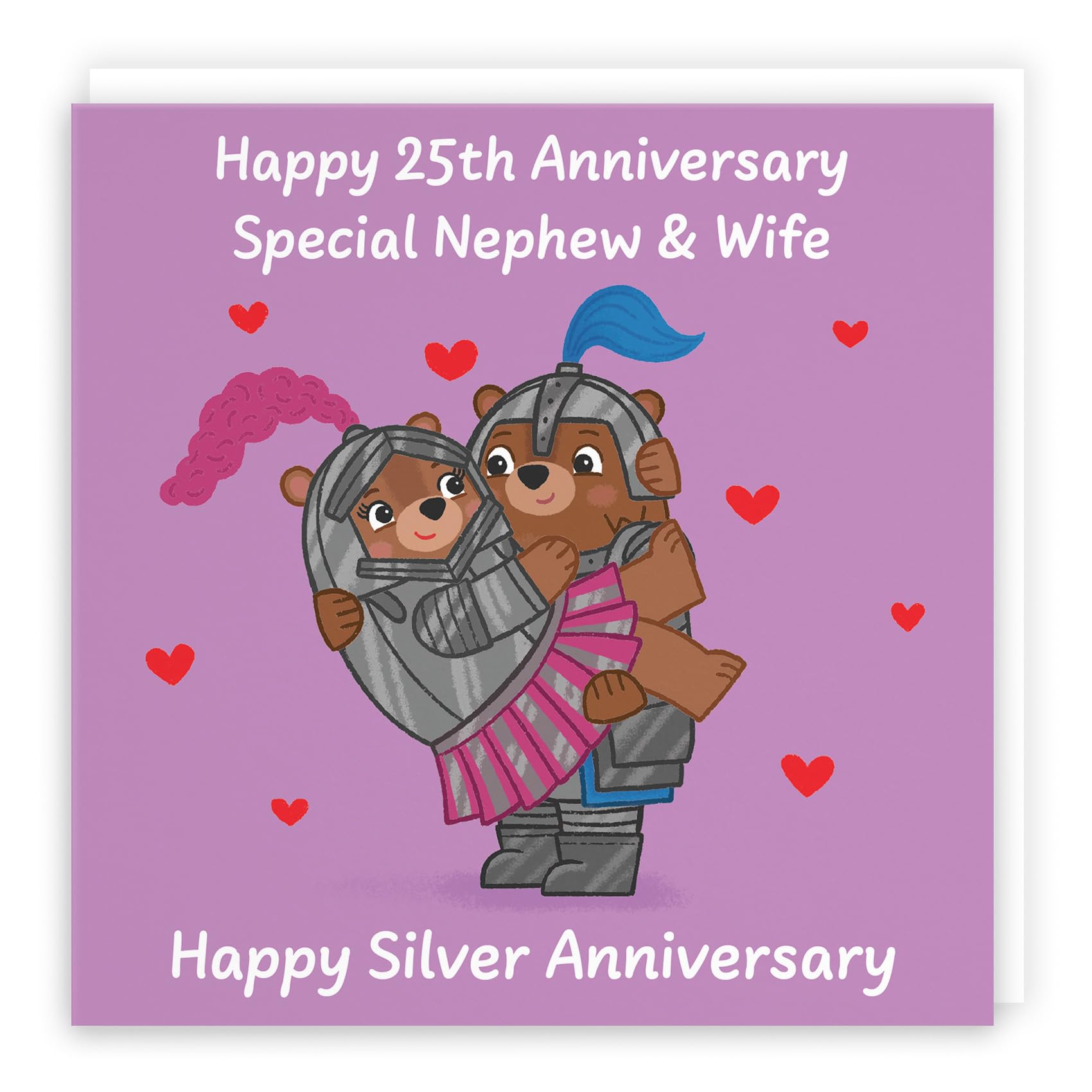 Hunts England - Nephew And Wife 25th Anniversary Card - Silver Anniversary - 25 Years - Cute Fun Bears Card - Love Story Collection