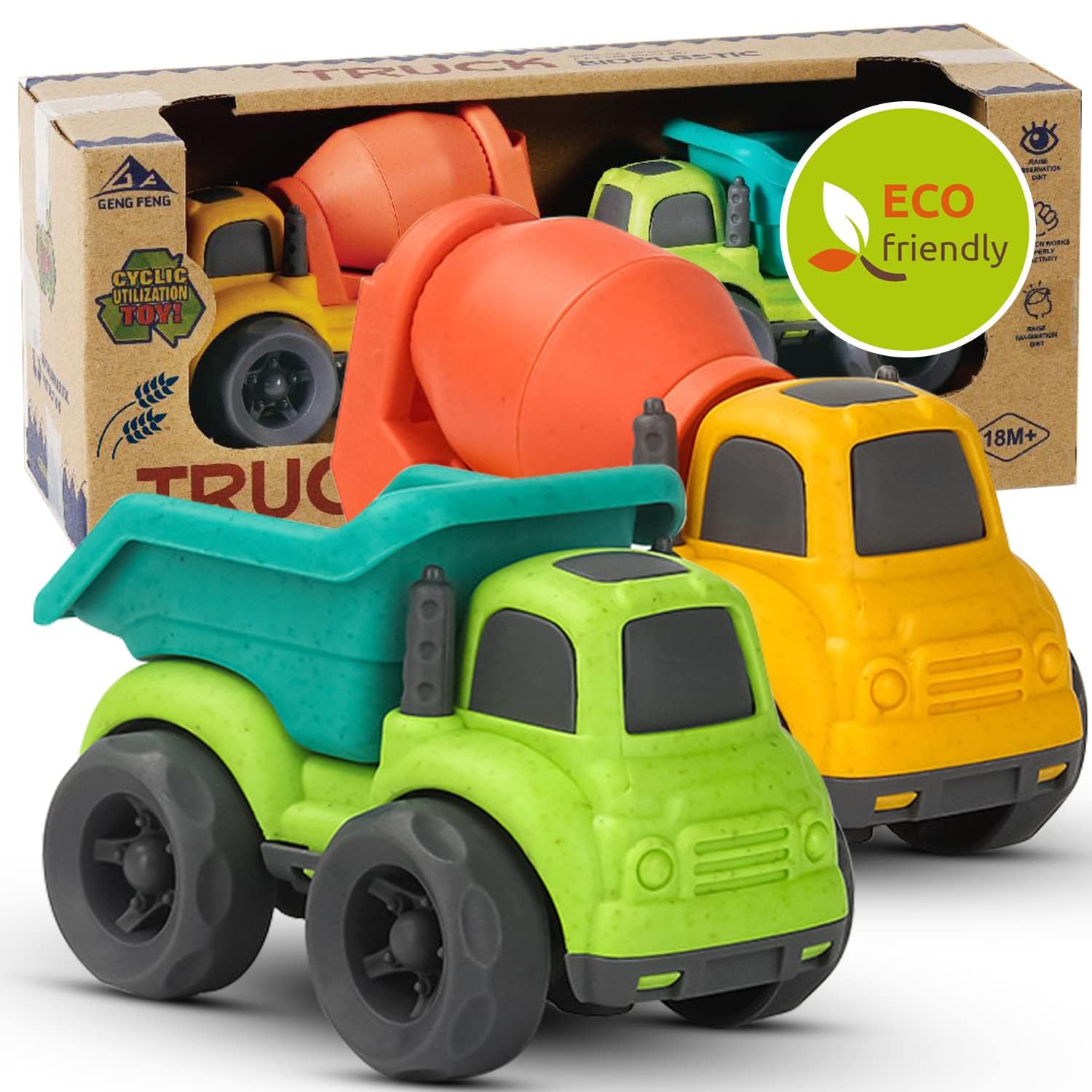 Cicili Truck Toys for 1-3 Year Old Boys, Toddler Toys 2-Pack Dumper & Mixer Construction Vehicles Sand & Beach, Carrier Set for Kids Birthday Gifts, Green — image 1
