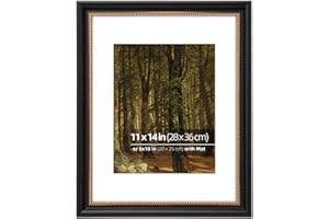 WYNCO 11x14 in Black Decorative Wooden Picture Frame, Ornate Gold Beaded Inner, Matted to 8x10, Vertical or Horizontal Tablet