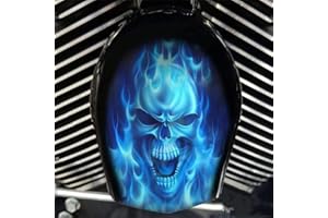 OUDINI Reaper Motorcycle Horn Cover - Cowbell Horn Decoration, Blue Flame Skull