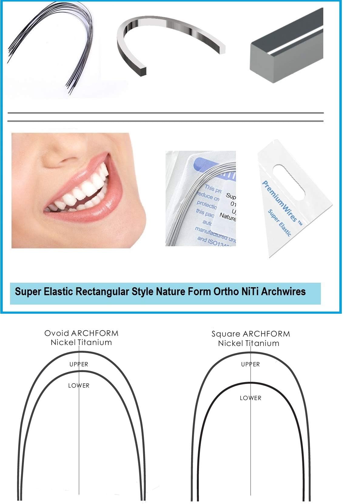 Super Elastic niti Ortho Arch Wires Rectangular Nature Form 20Pcs (018x022 Upper)
