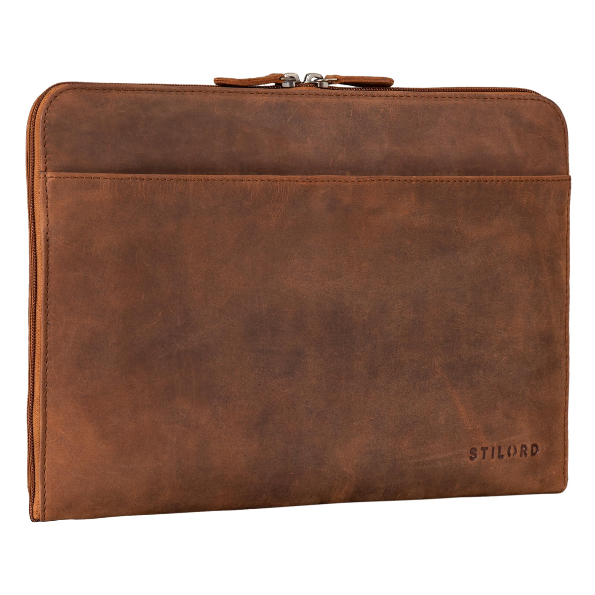 STILORD "Troy" Laptop Sleeve 13.3 inch Leather Vintage Laptop Bag PC Cover for MacBook Notebook Document Folder Business Organizer Work Bag Colour:tan - Dark Brown