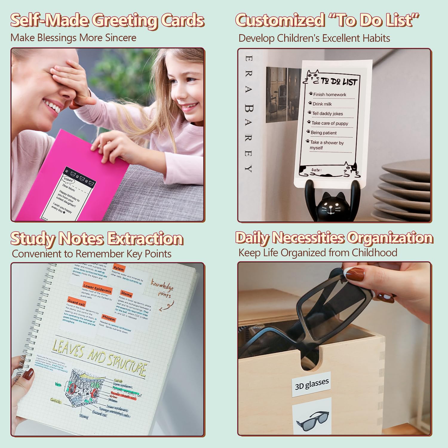 Memoking Print Pods Mini Printer - Sticker Printer Mini Thermal Inkless Sticker Maker Bluetooth Pocket Printpod for Phone, Impresora Portátil for Notes, Flashcards, Diagrams, Journal, DIY, Kids Gift