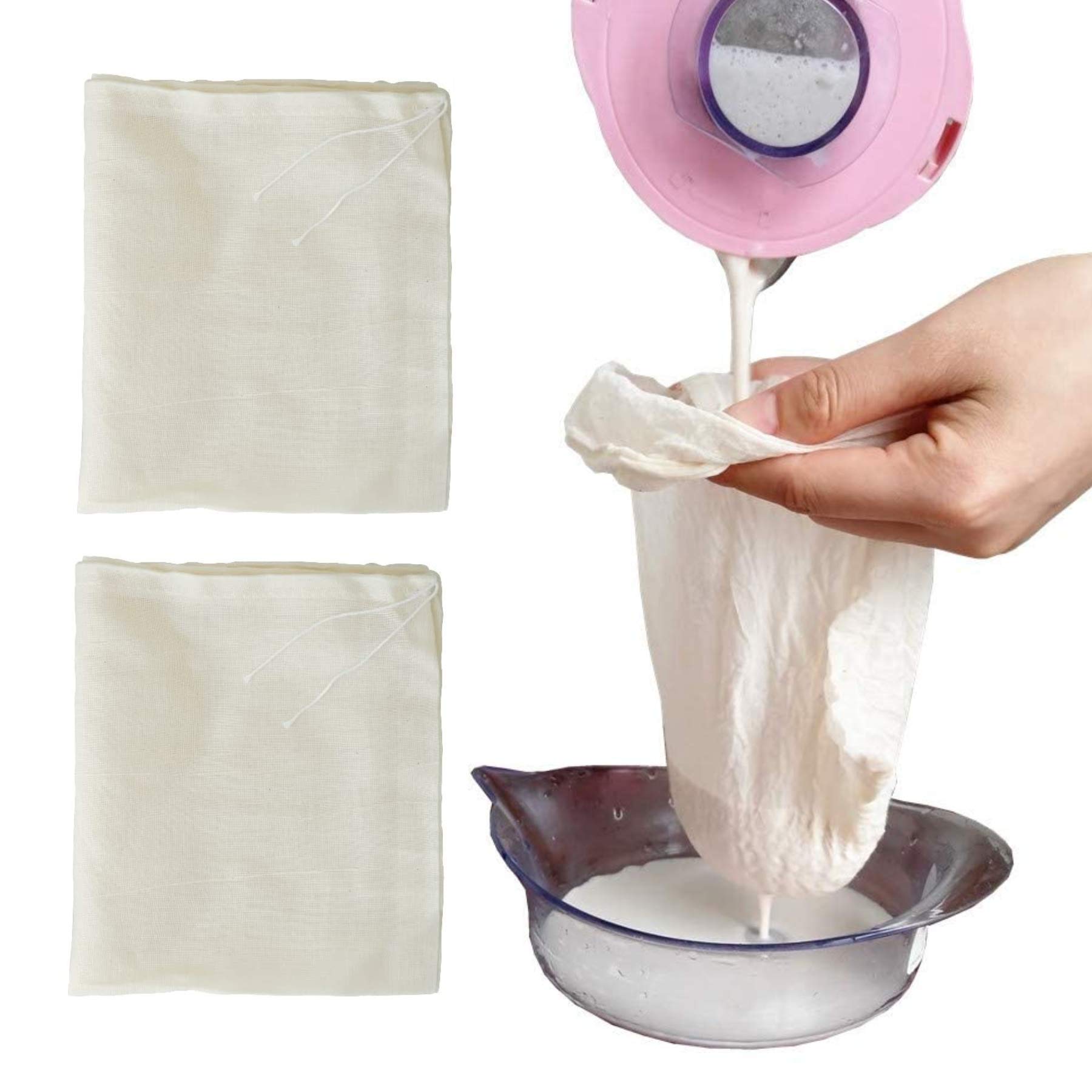 AOUXSEEM 2 Pack Cheesecloth Bags for Straining,Reusable Cold Brew Coffee Cheese Cloths Strainer,Large Nut Milk Tea Juice Bag,100% Natural Cotton Fine Mesh Filter Bags(Large,12"x14") — image 1