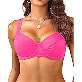 Women's Underwire Push Up Bikini Top - Ribbed Swim Bra 2025 Large Bust Bathing Suit Tops