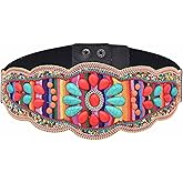 idealway Bohemian Women Belts Handmade Beads Ethnic Statement Wide Elastic Body Belt for Girls Women Dresses