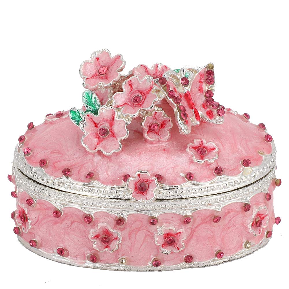 Cherry Blossoms Jewelry Box,Vintage Antique Creative Metal Painted Trinket Treasure Chest Storage Organizer,Jewelry Display Holder,Earrings/Necklace/Ring Holder Case for Girls Women